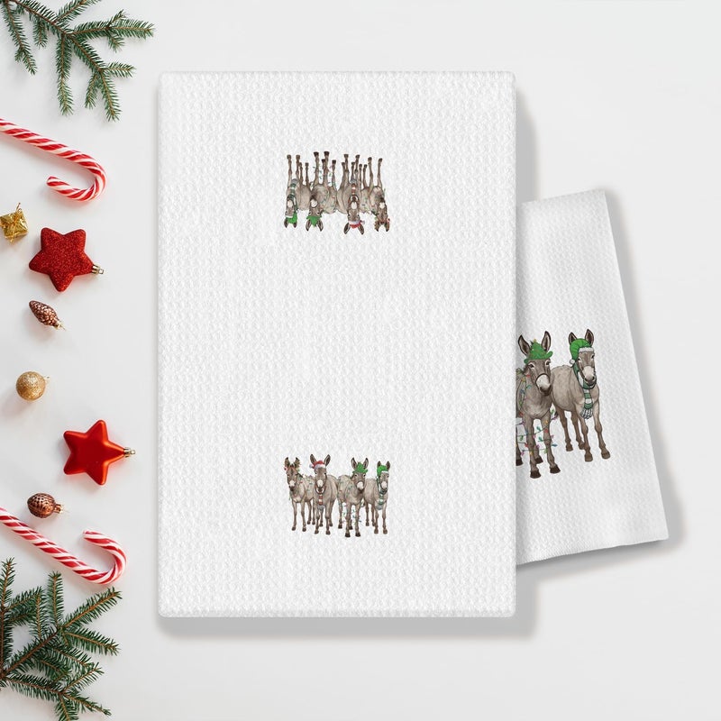 COWEB Christmas Donkey Kitchen Towels, Donkey Gifts for Women, Donkey Decor, Farmhouse Christmas Dish Towels Tea Towels for Kitchen, Christmas Hand Towels for Bathroom, Donkey Bathroom Decor, 16x24 Inch - Image 2